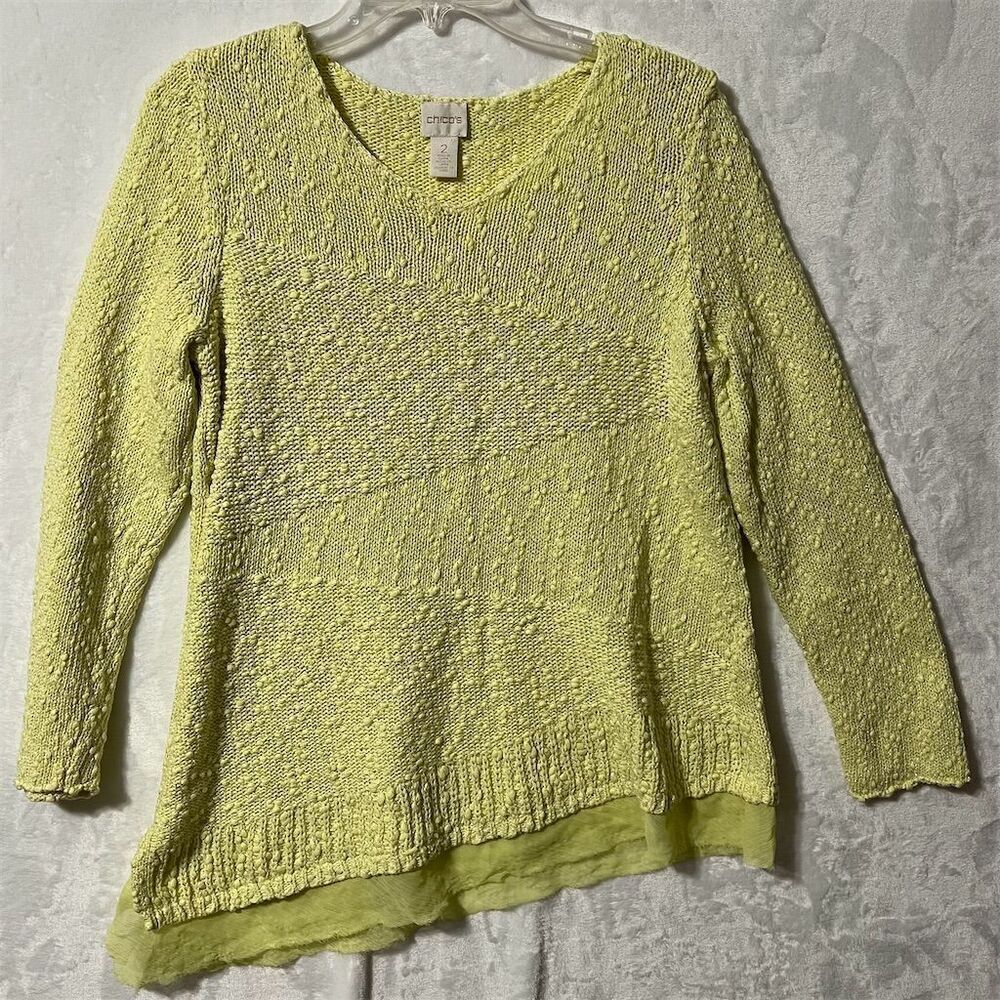 Chico's Women's Asymmetrical Pullover Sweater Green Size (M) V-Neck